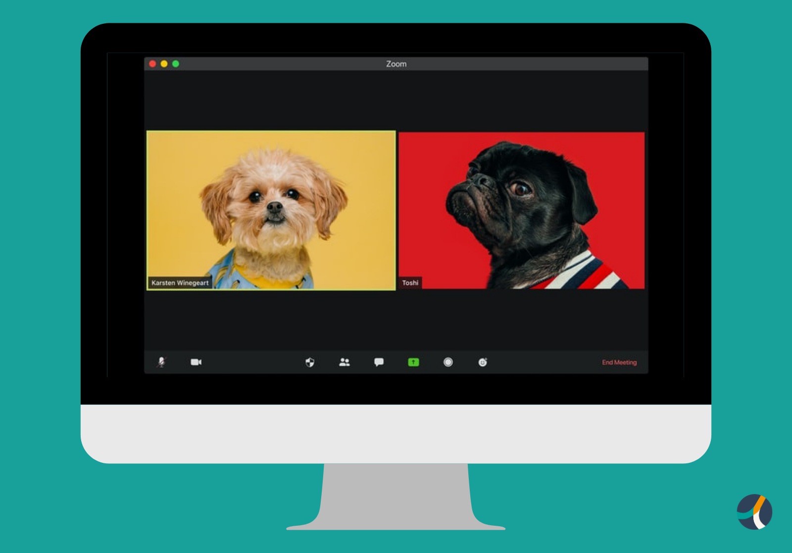 Image of two small dogs in a video call by @visuals